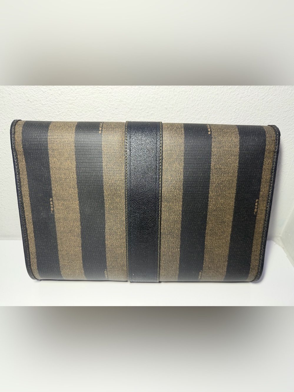 Fendi Penguin Striped Clutch in Brown and Black. With COA - Picture 4 of 16